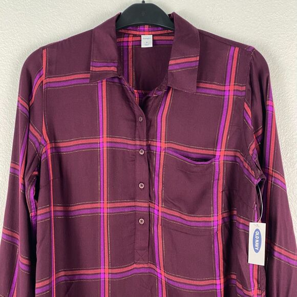 OLD NAVY Plaid Dress Women's Button up Size M Long Sleeve NWT - Picture 6 of 12